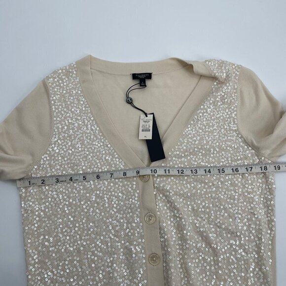 NWT Talbots Cream Sequin Front Short Sleeve Cardigan Womens Size Large Petite - Picture 6 of 10